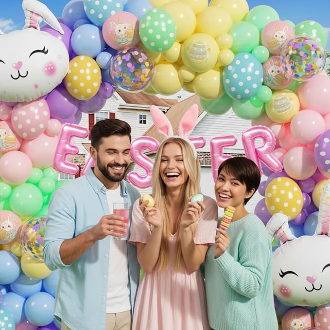 Pastel Balloon Garland Kit 168Pcs, Pastel Rainbow Balloon Arch Kit with Bunny Foil, Spring Colorful Balloon for Spring Easter Baby Shower Birthday Party Decorations
