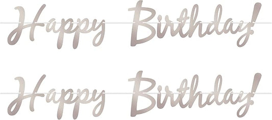 Beistle Happy Birthday Banners 2 Piece Hanging Decorations Party Streamers, 9" x 5', Silver