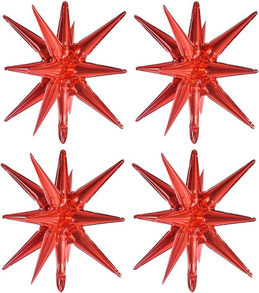 TONIFUL 4 Pcs 22inch 4D Huge Red Star Balloons Explosion Star Mylar Foil Balloons for Party Supplies Backdrop Christmas,New Year,Birthday, Wedding,Photo Booth Ornament