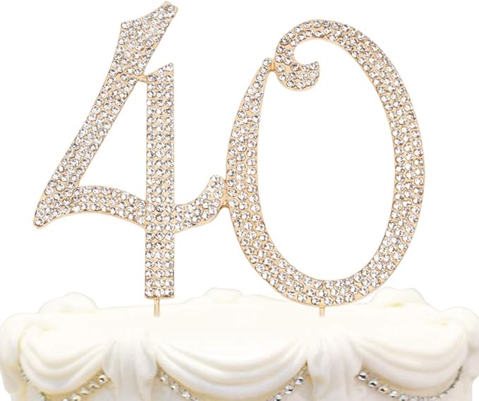 Bling Crystal Rhinestone 40 Birthday Cake Topper - Best Keepsake | 40th Party Decorations Gold