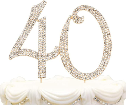 Bling Crystal Rhinestone 40 Birthday Cake Topper - Best Keepsake | 40th Party Decorations Gold