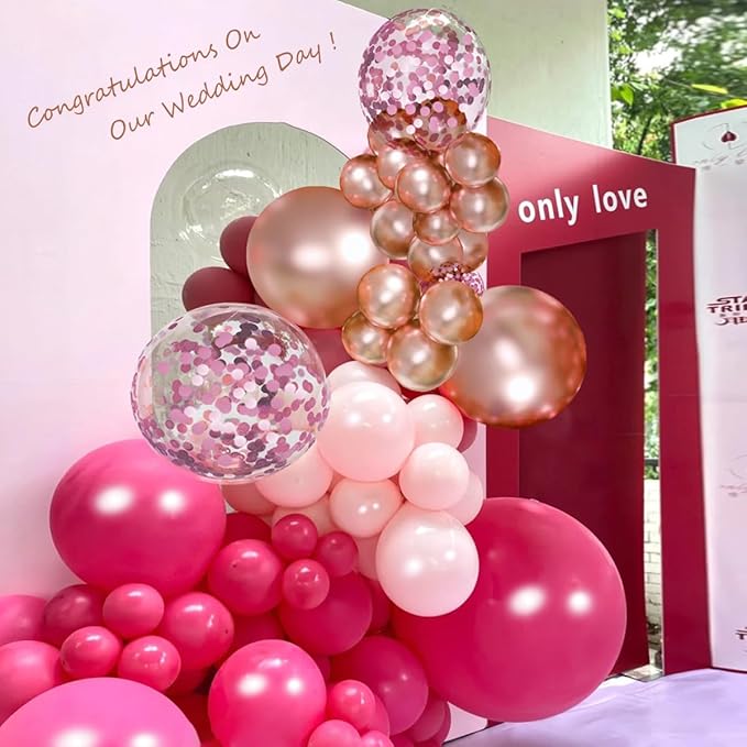 MEBAY Rose Red Pink Champagne Balloon Arch Garland Kit, 146 Pcs Hot Pink Confetti Rose Gold Tender Pink White Balloons for Graduation Birthday Party Baby Shower Wedding Decorations