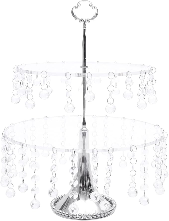 4PCS Crystal Silver Cake Stands Set, Decorative Metal Cake Holder, Round Cake Stand, Serving Plate Dessert Table Display, for Baby Shower Wedding Brithday Party Celebration Home Decoration