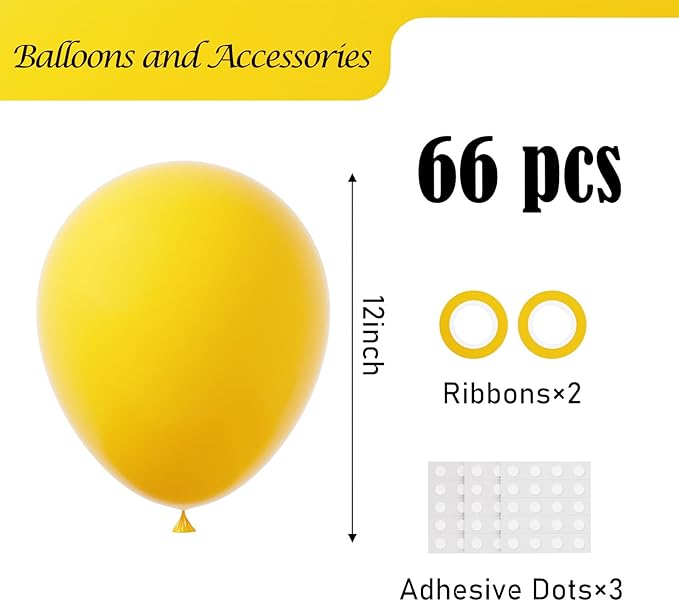 Voircoloria Lemon Yellow Balloons, 66pack 12inch Mustard Yellow Latex Party Balloons for Birthday Baby Shower Graduation Wedding Gender Reveal Anniversary Party Decorations