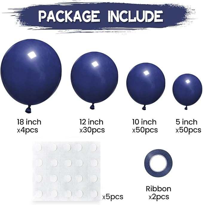 134Pcs Navy Blue Balloons Different Sizes 5 10 12 18 Inch Navy blue Latex Balloon for Birthday Wedding Baby Shower.