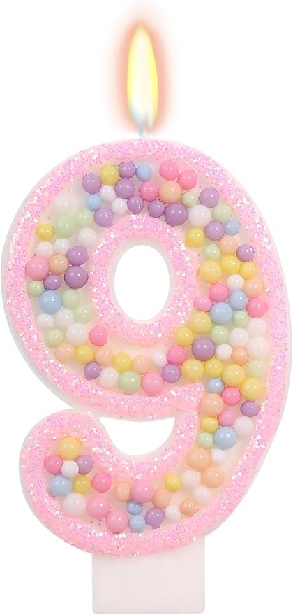 Pink Birthday Candles - Number 9 Candle, Colorful Macaron Candles, 9 Cake Topper, Pink Birthday Decorations, Sweet Theme Birthday Party Supplies