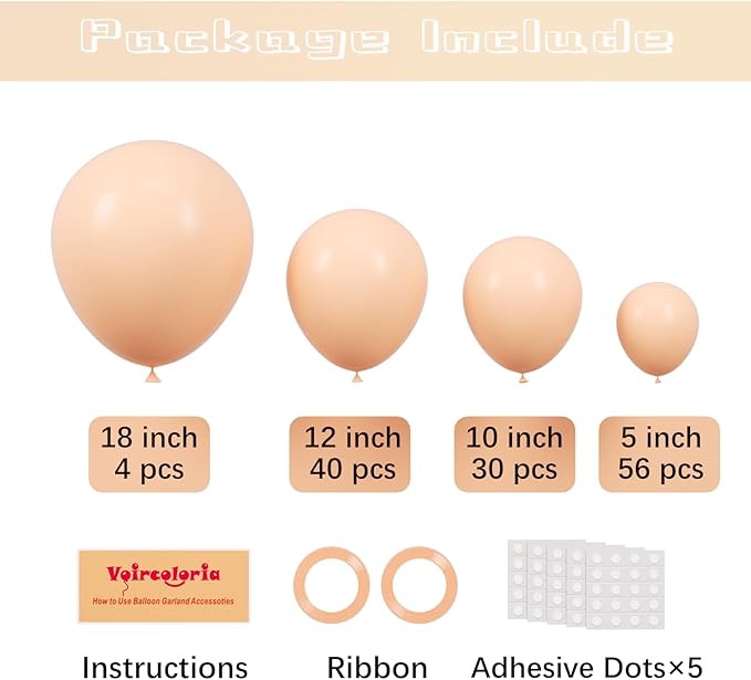 Voircoloria 130pcs Pastel Orange Balloons Different Sizes 18" 12" 10" 5" Peach Latex Balloon Garland Arch Kit for Birthday Baby Shower Graduation Wedding Gender Reveal Party Decorations