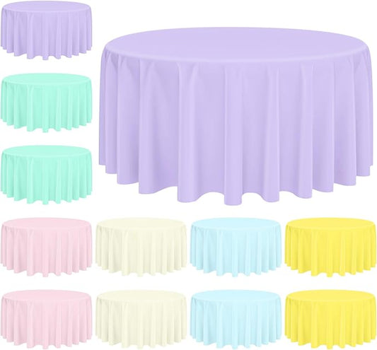 Mulbozy 12 Pack Pastel Color Round Tablecloth, 84 Inches Plastic Table Cover, Premium Disposable Round Party Tablecloth for Restaurant Dinners, Wedding, Grad Party, Baby Shower, Outdoor Camping