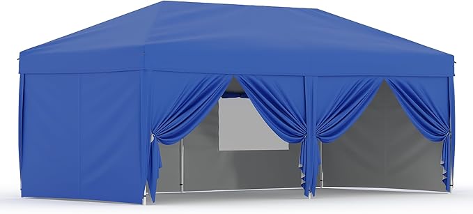 10x20FT Instant Pop Up Canopy Tent with 6 Side Walls, Heavy Duty Canopy Set, Waterproof and UV Protected Tailgate Tent for Outdoor Events (Blue)