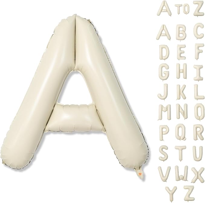 Cream A Letter Balloons, 40 Inch Alphabet Foil Name Beige, Large Self Inflating Letters A, White Sand Mylar Helium Custom for Girls Birthday Party Baby Shower Decoration
