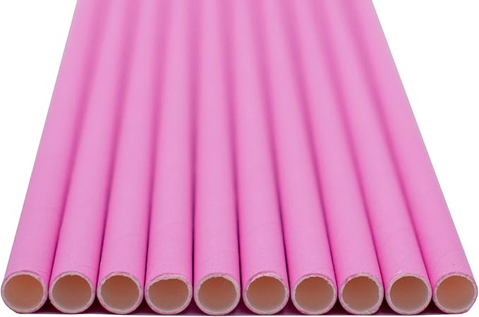 Pack of 300 Pastel Pink Biodegradable 4-Ply Paper Drinking Straws (Compostable, Non-toxic, BPA-free)