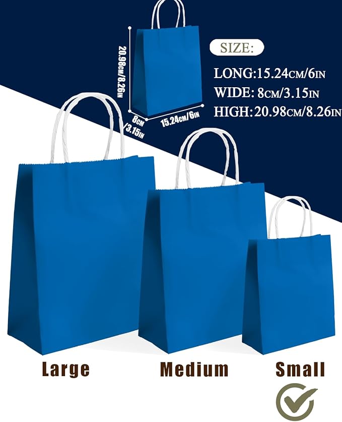 qiqee 24PCS Small Gift Bag with Handles Bulk 8.3"x6"x3" Gift Bags Cyan Bags Multiple Uses (Small Size)