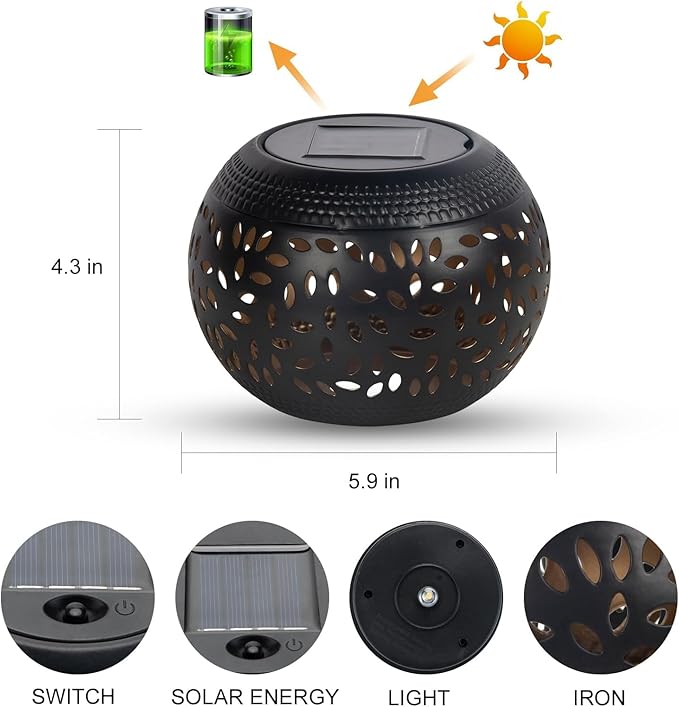 Solar Table Lanterns Outdoor Waterproof - LED Lamp Black Metal Table top Lights -Solar Powered Decorative Lantern for Desk Patio Garden Pathway Yard