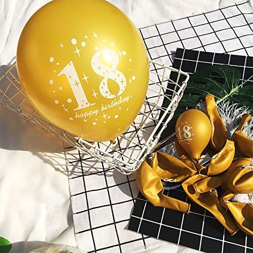 SHUNTAI 18th Birthday Balloons Gold and Black 18th Birthday Decorations,Latex Gold Confetti Balloon for Boys Girls 18 Year Old Anniversary Theme Party Supplies 15 Pieces 12 Inch