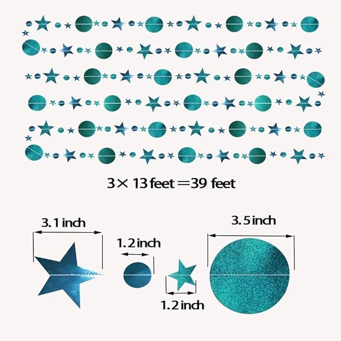 Cheerland Glitter Teal Aqua Blue Party Decorations Hanging Star Circle Garland Birthday Bridal Shower Backdrop Wedding Reception Bachelorette Decor Dot Streamer Graduation Party Under The Sea Theme