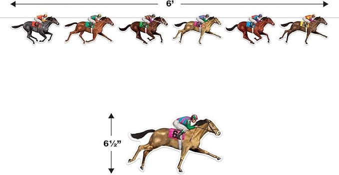Beistle 3 Piece 6.5" x 6' Horse Racing Banners For Equestrian Theme Race Day Party Decorations