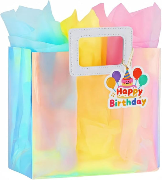 VUOJUR 11'' Medium Birthday Gift Bag with Tissue Paper and Happy Birthday Gift Tag for Girl Colorful