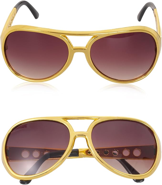 tiggell 12 pcs Disco Sunglasses 50s 60s Rock Star Cool Golden Costume Glasses for Halloween Cosplay Dress Up Christmas Birthday Party (Gold)