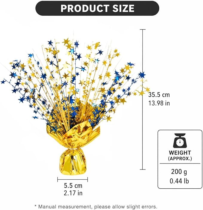 4 Pack Metallic Foil Spray Centerpiece Stars for Wedding, Birthday, Anniversary, Christmas Table Decor, Holiday Festival Baby Shower Graduation Mantle Party Decorations (Gold&Blue)