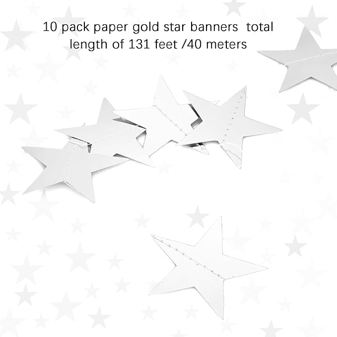 Glitter Star Garland Banner Decor 130 Feet Silver Star Garland Hanging Bunting Banner Backdrop for Graduation Wedding Birthday Holiday Party