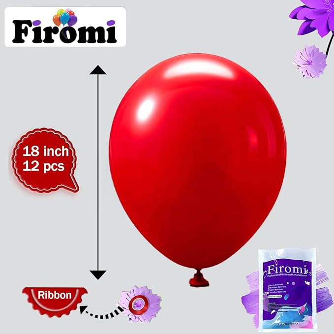 Firomi Red Balloons 18-inch 12 Pack Large Thicken Helium Big Matte Red Latex Balloon Round for Wedding Birthday Party (with 1 Ribbon)