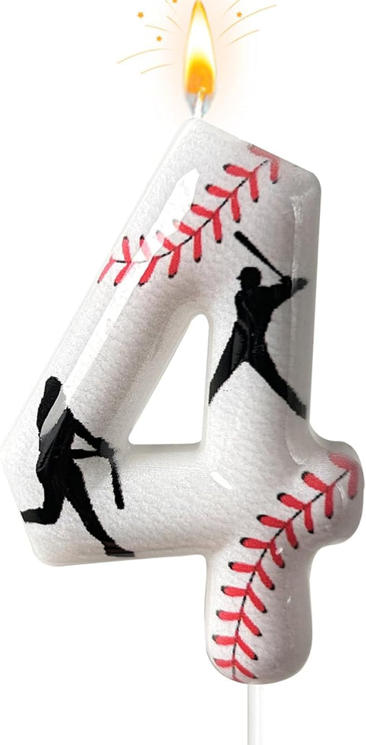 Baseball Birthday Number Candle, Number 4 Candles for Cake Topper, Ideal Birthday Parties Cake Decor, Wedding Anniversary and Other Celebrations (Candle 4)