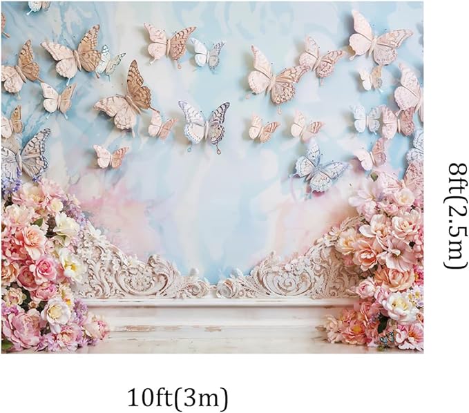 Kate 10x8ft Children Birthday Party Photo Background Dreamworld Butterfly Wall Pink Flowers Decoration Baby Shower Photography Backdrops