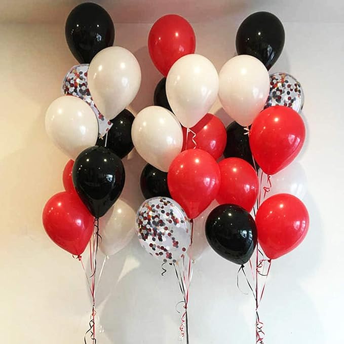 62Pcs Red and Black Balloons Kit - 12 Inches Red Black Party Decoration Balloons for Graduation Casino Theme Birthday Graduation Party Decorations Supplies