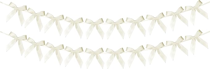 2pcs Beige Bow Garland Banner - 8.3 Feet Coquette Ribbon Bow Party Decorations for Baby Shower Girls, Birthday Party, Bridal Shower Decor (Beige)