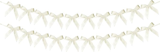 2pcs Beige Bow Garland Banner - 8.3 Feet Coquette Ribbon Bow Party Decorations for Baby Shower Girls, Birthday Party, Bridal Shower Decor (Beige)