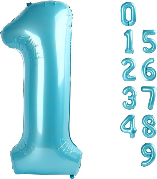 Number Balloons 1, 40 Inch One Balloons for 1st Birthday Girl Boy 1 11 21 Party Decorations Baby Shower Photo Shoot, Pastel Blue 1 Balloon