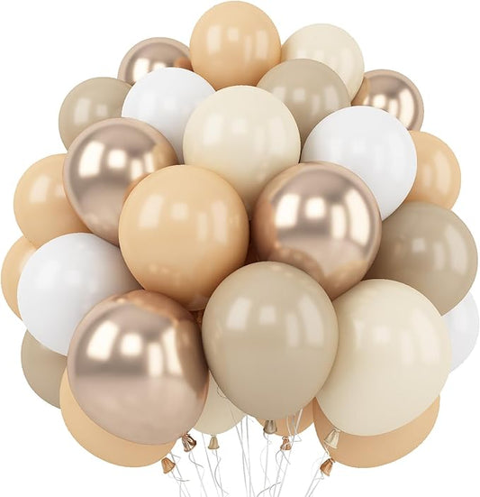 Neutral Balloons, 60 Packs 12 Inch Double Stuffed Beige Cream Sand White Metallic Champagne Gold Balloons for Boho Bridal Shower Baby Shower Birthday Wedding Party Decoration