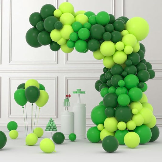Green Balloon Garland Arch Kit, 122PCS Green Dark Green Lime Green Party Latex Balloons for Festival Picnic Jungle Forest Football Themed Birthday Party Decoration