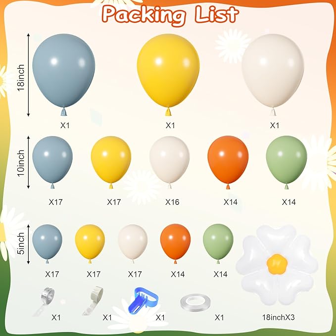 Ouddy Life 167Pcs Here Comes the Son Balloon Arch Garland Kit, Retro Boho Colorful Dusty Blue Burnt Orange Mustard Yellow Daisy Balloons for Boys First Birthday Baby Shower Easter Party Decorations