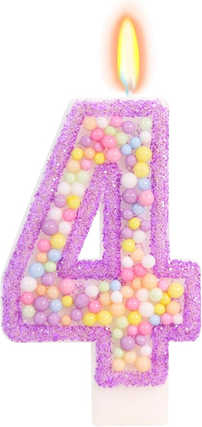 Birthday Candles - Number 4 Candle, Colorful Macaron Candles for Boys/Girls, Purple Party Decorations, Purple Cake Decorations