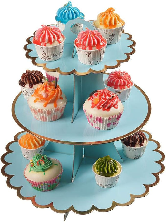 YLDW 3-Tier Cupcake Stand, Lace Trim Cake Stand holder, Tiered DIY Cupcake Stand Tower for Dessert Table Displays, Birthday Theme Party Favors Decoration, Floral Tea Party, 12"W x 12.8"H, Light Blue