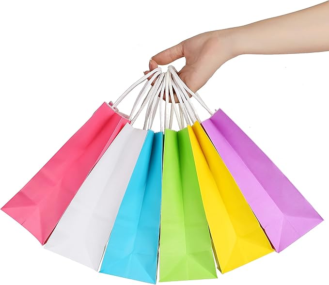Kraft Paper Bags Rainbow Party Favor Gift Bags 6 Colors with Handles for Wedding, Baby Shower, Birthday Party Supplies (30)