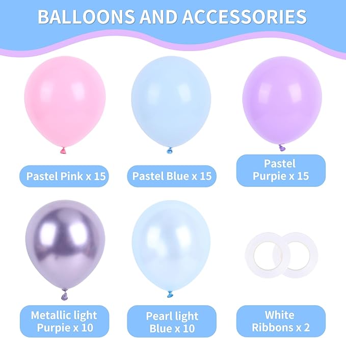 RUBFAC Pink Purple Blue Balloons, Iridescent Party Balloons, 12 Inch Pastel Birthday Balloon for Girls Snowflake Princess Birthday Baby Shower Party Decoration
