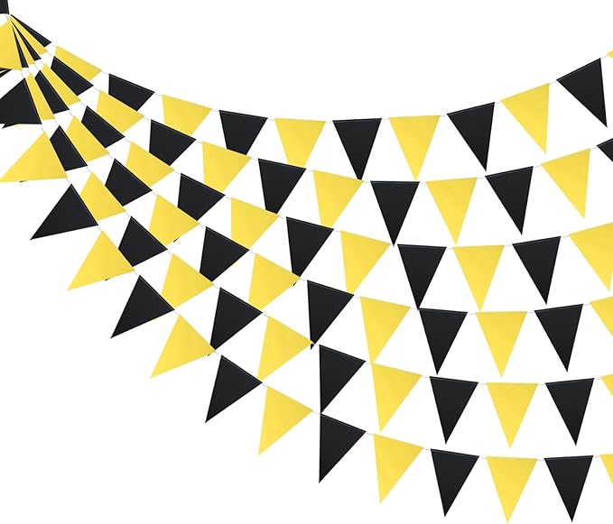 Meetppy 3 Pack Black and Yellow Party Decoration Triangle Flag Pennant Banners Hanging DIY Bunting Garlands for Bee Party Wedding Birthday Baby Shower Anniversary Home Nursery