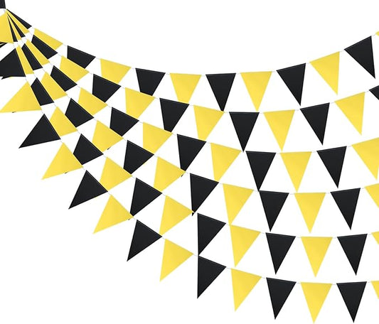 Meetppy 3 Pack Black and Yellow Party Decoration Triangle Flag Pennant Banners Hanging DIY Bunting Garlands for Bee Party Wedding Birthday Baby Shower Anniversary Home Nursery