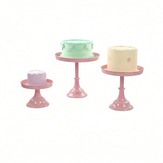 3 Pcs Metal Round Cake Stand Set 8“10”12" Cake Display Stand Dessert Cupcake Display Tray for Graduation,Wedding,Birthday,Party,Baby Shower,Anniversary,Ceremony,Christmas (Pink)
