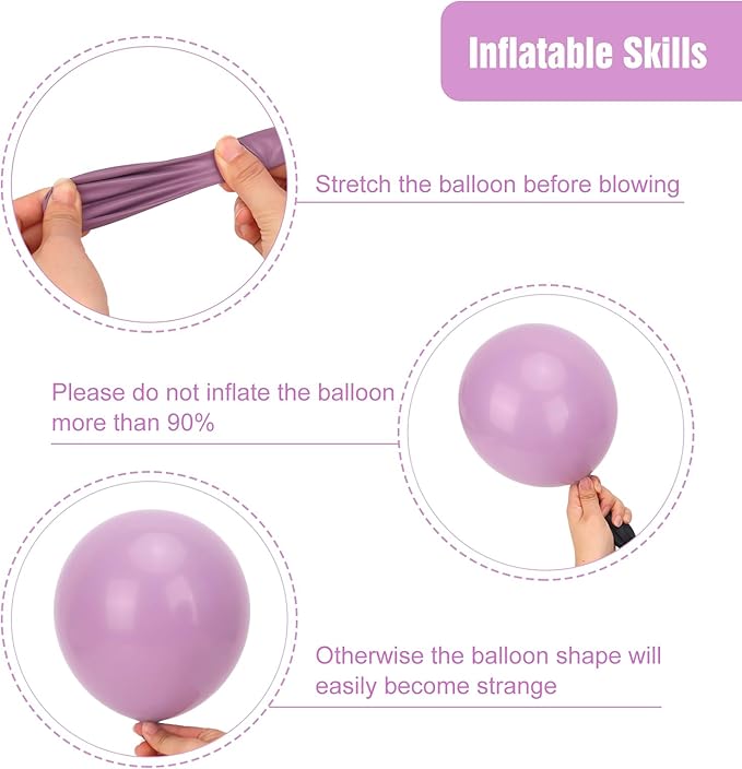 RUBFAC Dusty Purple Balloons 129pcs Different Sizes Pack of 18 12 10 5 Inch, Latex Light Lavender Lilac Balloon Garland Arch Kit for Wedding Baby Shower Gender Reveal Birthday Party Decorations