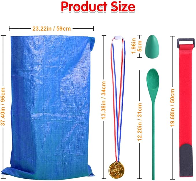 Abnaok 20PCS Outdoor Games Potato Sack Race Bag, 3-Legged Race Bands, with Egg and Spoon Race Lawn Games for Outside Backyard Field Day Birthday Party Games for Kids and Adults.
