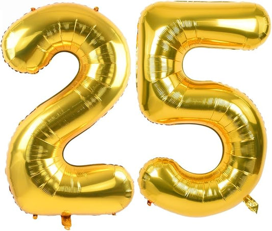 TONIFUL 40 Inch Large Gold Number 25 Balloons Giant Digital 25 or 52 Helium Foil Mylar Number Balloons for 2026 Graduation New Year Eve 25th or 52nd Birthday Party 25th or 52nd Anniversary