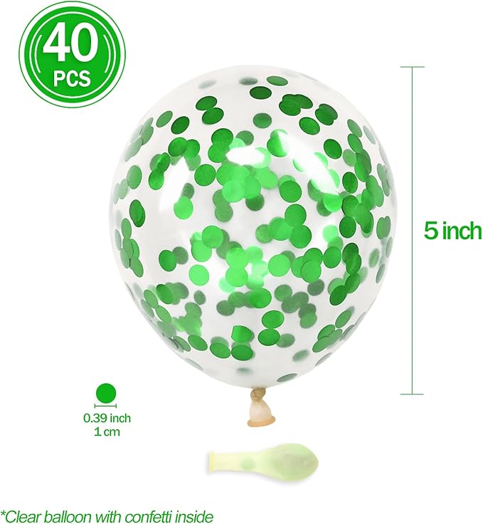 Green Confetti Balloons, 40 Pcs 5 Inch Clear Balloons with Confetti Inside for Birthday Party Graduation Engagement Cake Topper Decor Bridal Shower Baby Shower Decoration Supplies