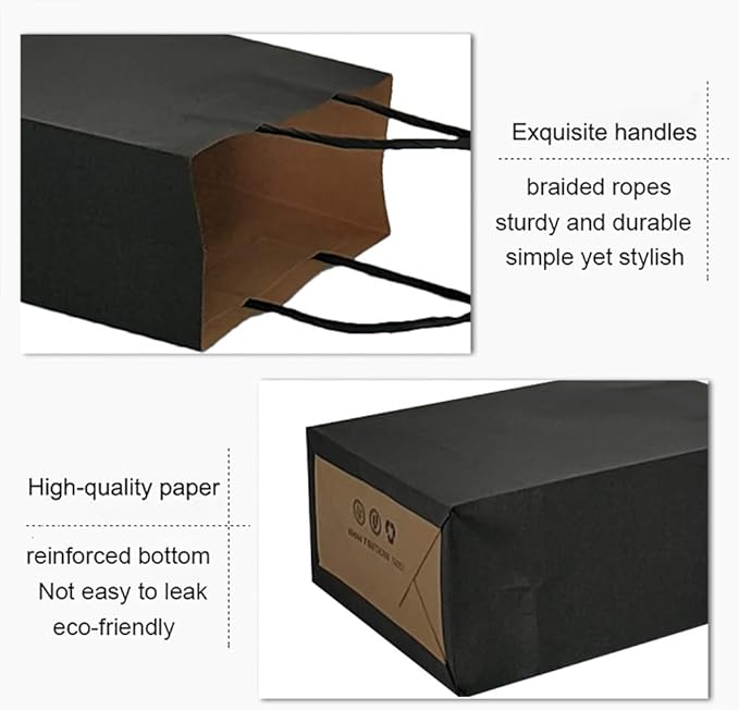 25 PCS Small Gift Bags Black Kraft Paper Bags with Handles for Party Favor (8.2 x 6 x 3.1 In)