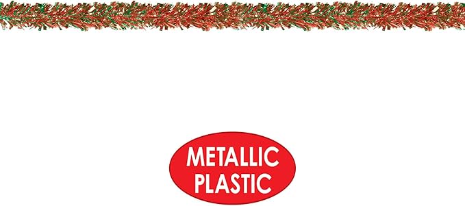Beistle Metallic Festooning Garland Christmas Party Supplies, Hanging Decorations, 4" x 15', Red/Green