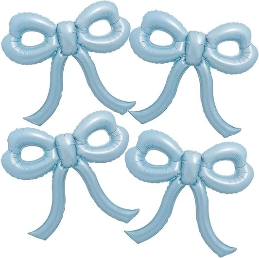 4 Pcs Baby Blue Bow Balloons Bow Birthday Party Decorations for Girl Women Bow Decor Blue Birthday Decorations Giant Dusty Blue Balloons for Baby Shower Bridal Bachelorette Party Supplies