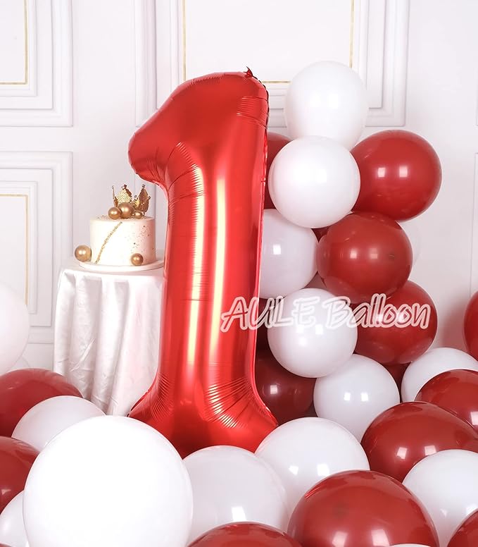AULE 40 Inch Big Red 1 Balloon Number Large Foil Helium Number Balloons 0-9 Jumbo Giant Happy 1st Birthday Party Decorations for Boy or Girl Huge Mylar Anniversary Party Supplies