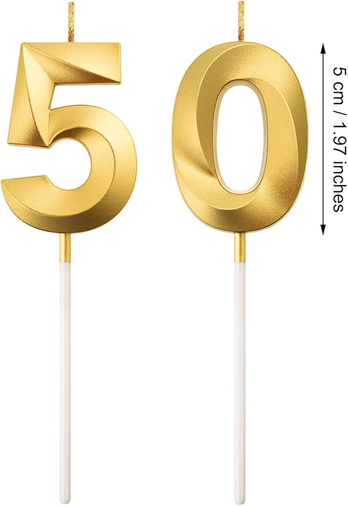 BBTO 50th & 5th Birthday Candles Number Candles Cake Topper Decoration for Birthday Wedding Anniversary Celebration Supplies(Gold)